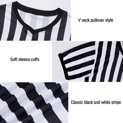 obmwang Referee Shirt for Womens and Mens, Black and White Stripe Umpire Jersey V Neck Ref Uniform for Football Halloween