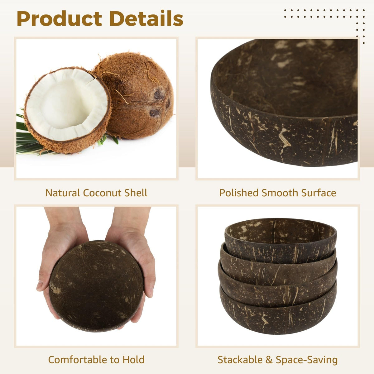 NIMBLOOM 24 PCS Coconut Shell Bowls, 17 oz Natural Wooden Bowls, Rustic Serving Bowls for Smoothie Acai Salad Snacks, Vegan Presents, Kitchen Decor, Picnic, Theme Party Dining