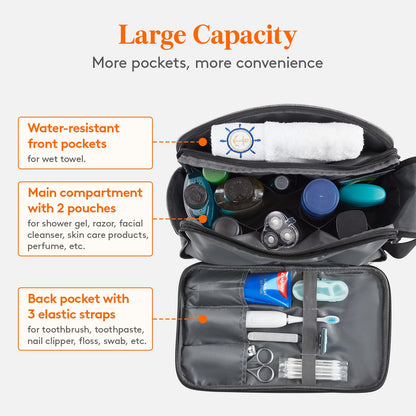 Lifewit Toiletry Bag for Men, Large Travel Shaving Dopp Kit with Double Zippers, Water-Resistant Bathroom & Travel Organizer for Full Size Toiletries and Shaving Accessories, Large, Grey