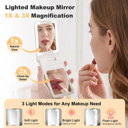 5-in-1 Portable Charger for Women, 5000mAh Magnetic Wireless Power Bank w/ Makeup Mirror, Phone Stand, Bluetooth Remote, Card Holder, Travel Essentials, Mothers Day Birthday Gift for Mom, Wife, Khaki