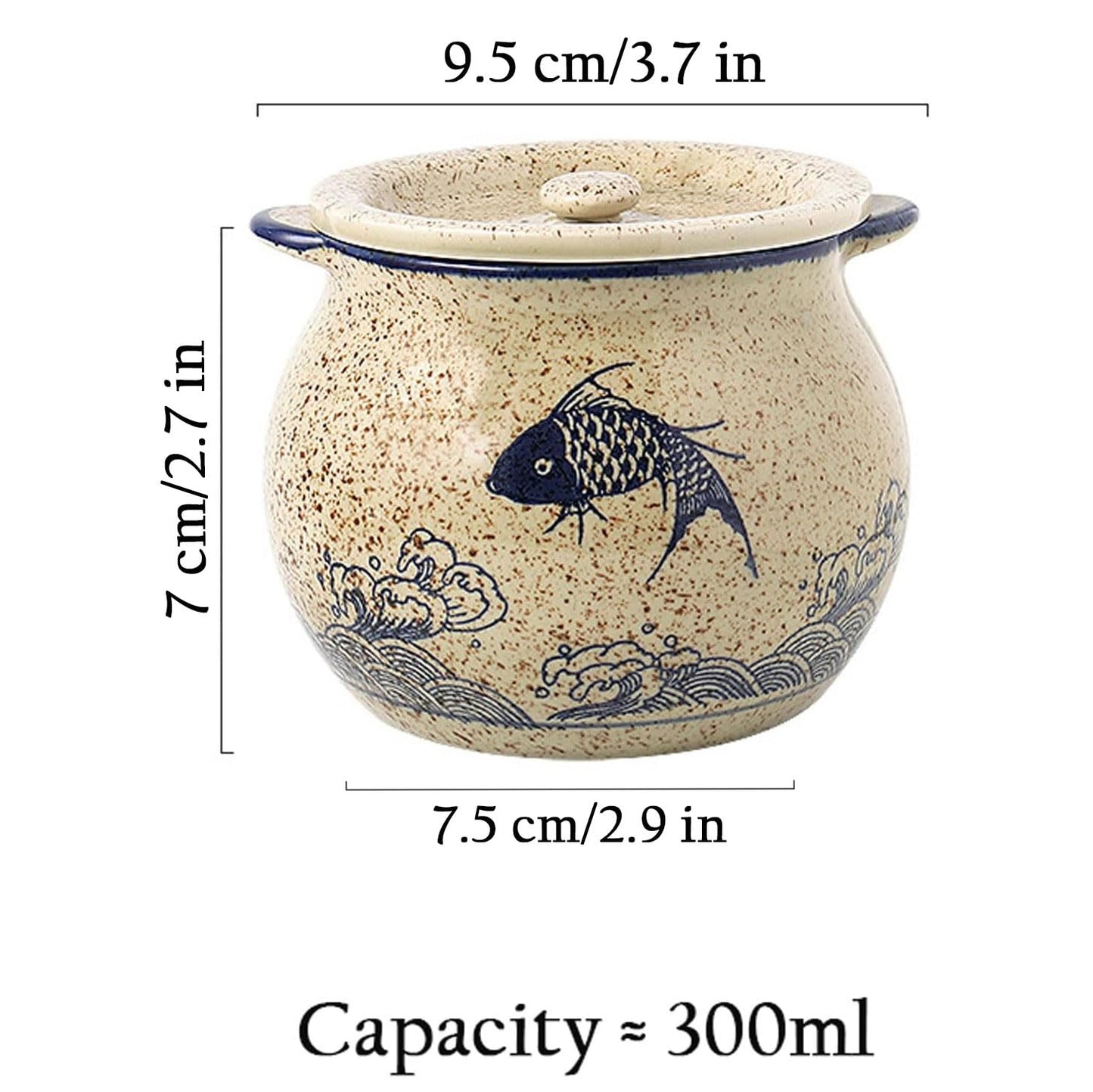 hengshukeji Sugar Bowl with Lid and Spoon,Vintage Ceramic Seasoning Jar, 10oz Stoneware Sugar Salt Holder, Glazed Condiment Container for Kitchen Counter (Carp)