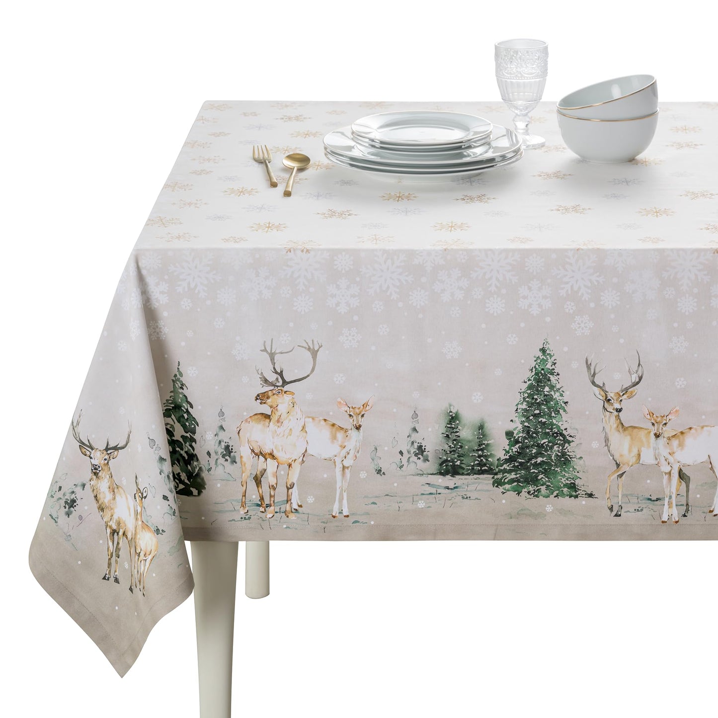 Maison d' Hermine Table Cloth Rectangle Table 100% Cotton 60 x 120 Inches Fall Tablecloth Reusable Everyday Use for Thanksgiving Christmas Decorations Dining Farmhouse Party (Deer in The Woods)