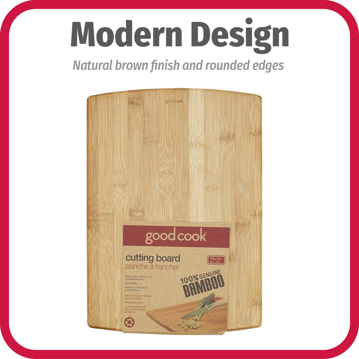 GoodCook Everyday 10" x 14" Bamboo Cutting Board, Durable Edge-Grain Wood, Moisture-Resistant, Knife-Friendly, Wooden Chopping Board for Kitchen, Low-Maintenance, Natural Bamboo