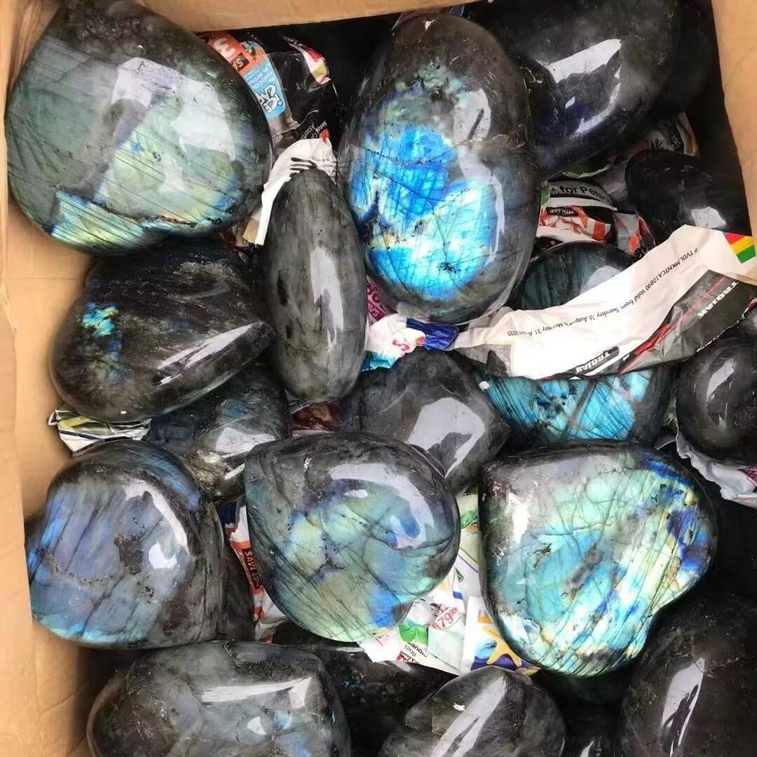 Large Heart Crystal Stones Healing Crystal Palm Polished Love Shaped Gemstones Blue Labradorite Heart Rock Meditation Gift 1.7-2.2Pounds