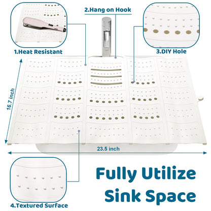 Johamoo Bathroom Sink Cover for Counter Space, Foldable Silicone Sink Mat Makeup Organizer Mat Space Saver, Women’s Gifts for Christmas RV Camper Travel Must Haves Accessories - Large, Pearl