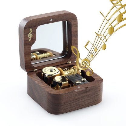 JYmusic Wooden Wind-up Music Box Natural Walnut Square Note Music Box, Birthday Mother's Day Children's Day Christmas Gift ( Tune: You Are My Sunshine )