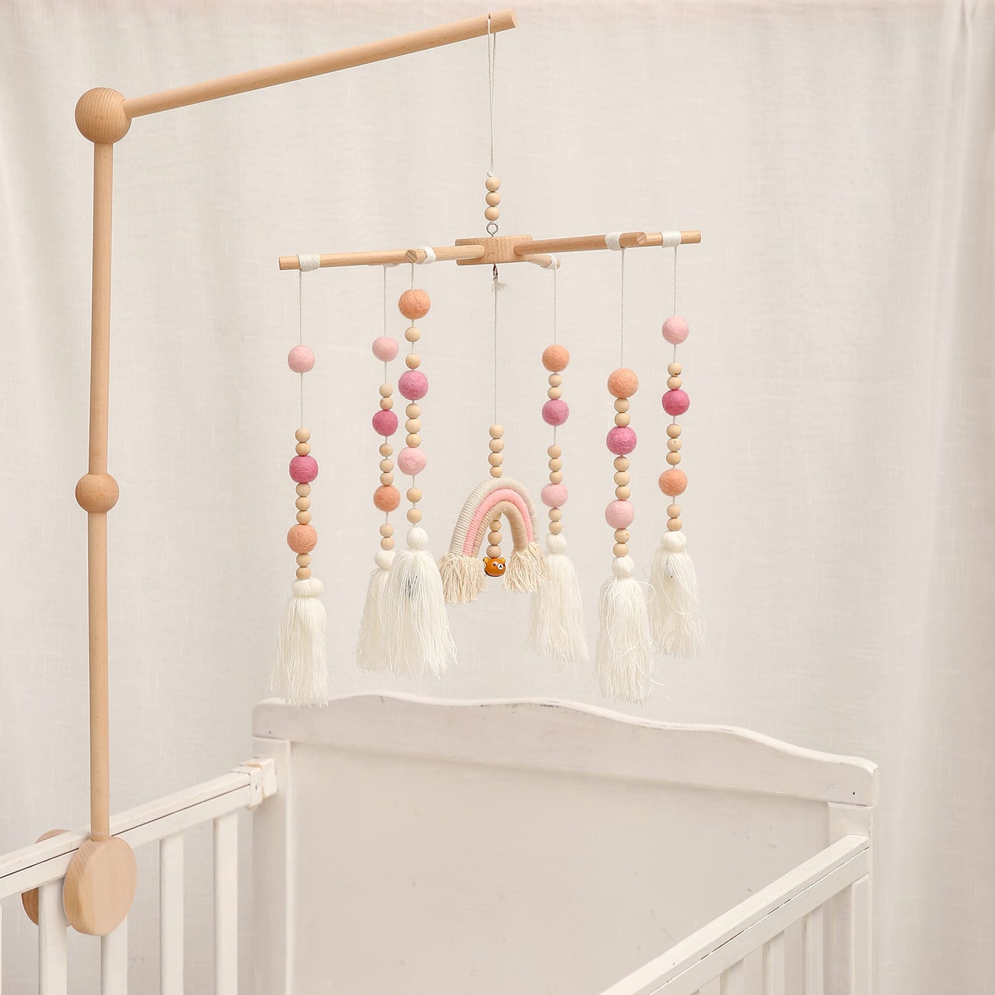 Baby Mobile Crib Holder,Wooden Mount for Mobile Hanging, Baby Crib Attachment for Nursery Decor Mount Bed Bell Holder