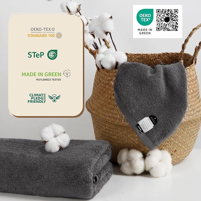 SEMAXE Grey Bath Towels Set of 4, 100% Cotton Luxury Bathroom Towels, and