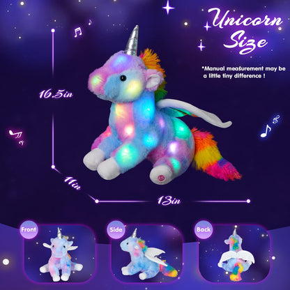 CozyWorld 16.5" Light up Musical Unicorn Stuffed Animal Glowing Singing Rainbow Unicorn Soft Plush Toys Birthday Christmas Children's Day Gifts for Toddlers Boys Girls Kids Decor