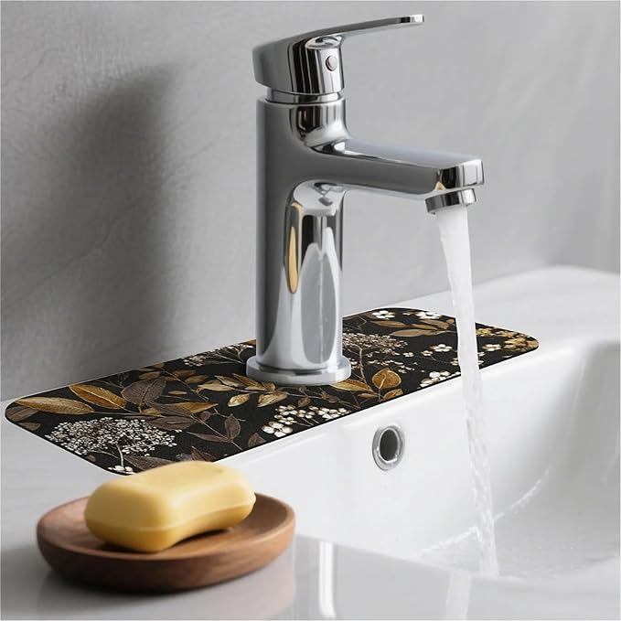 Kitchen Sink Splash Guard，small-flowers and leaves- Faucet Mat Sink