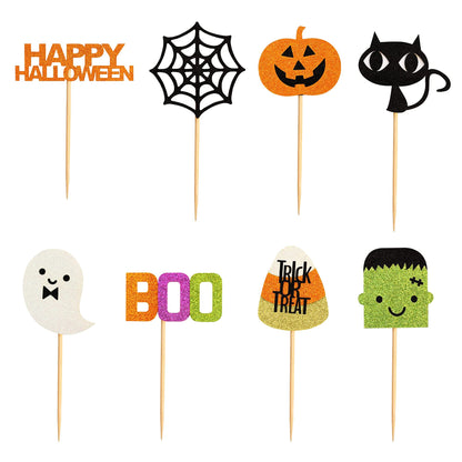 32 pcs Halloween Ghost Boo Glitter Cupcake Toppers Ghost Boo 32 Pack Cupcake Topper muffin for Halloween, Birthday Decoration Party Supply(Frankenstein）