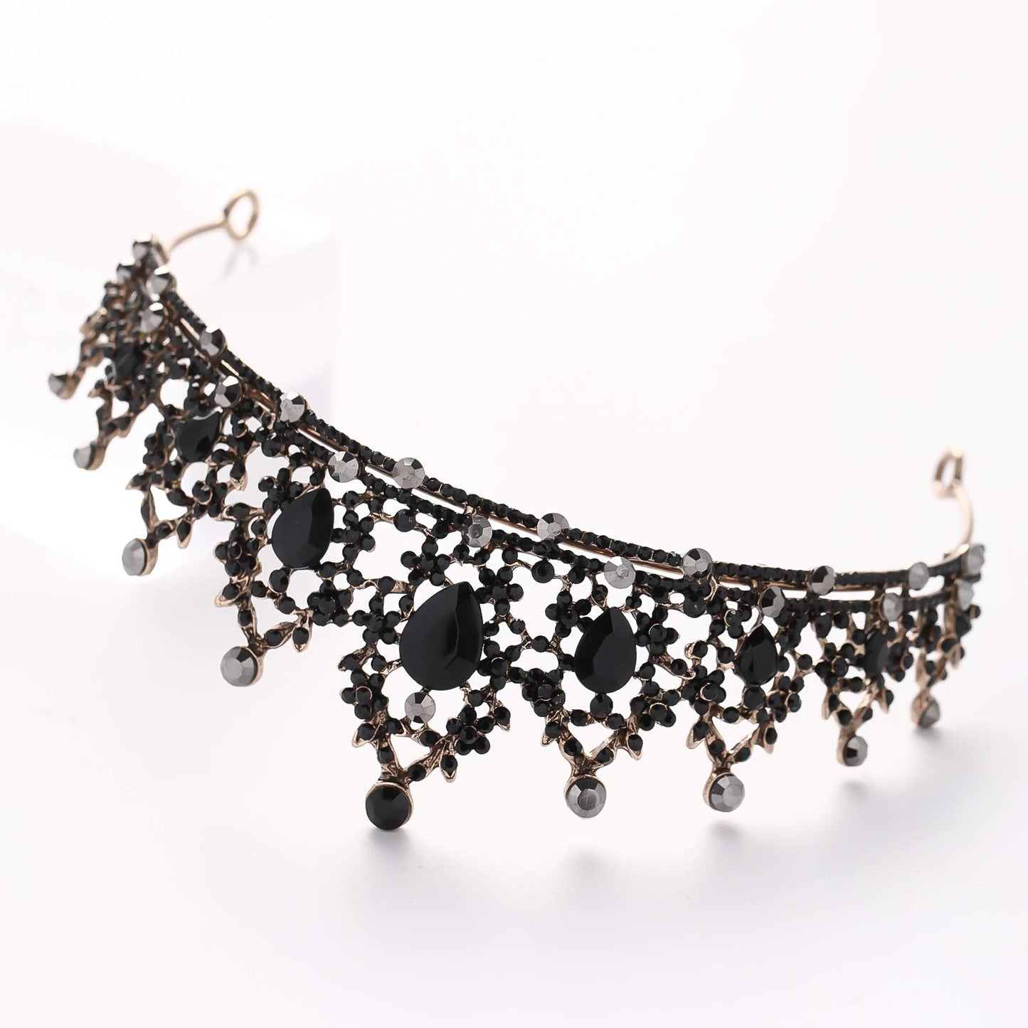 FORSEVEN Rhinestone Headband Birthday Party Tiaras Bridal Wedding Accessories (Black) Halloween Decorations Headband