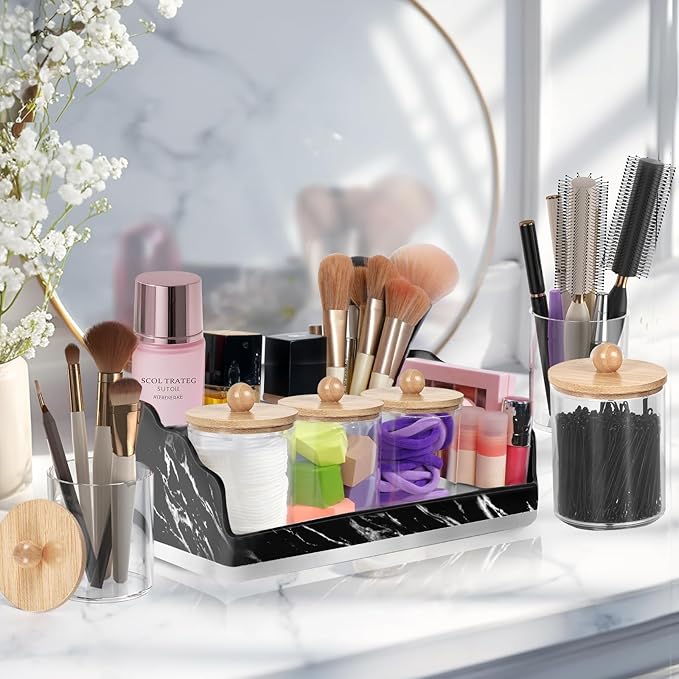 Marble Bathroom Countertop Organizer, Toothbrush Holders