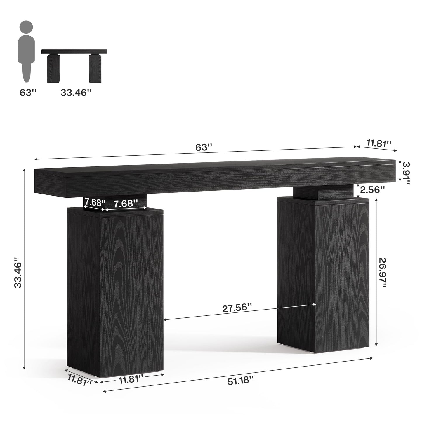 Tribesigns 63-Inch Long Console Table, Farmhouse Entryway Table Behind Couch, Wooden Foyer Stand Entry Station, Modern Hallway Accent Furniture for Living Room Decor, Entrance, Black