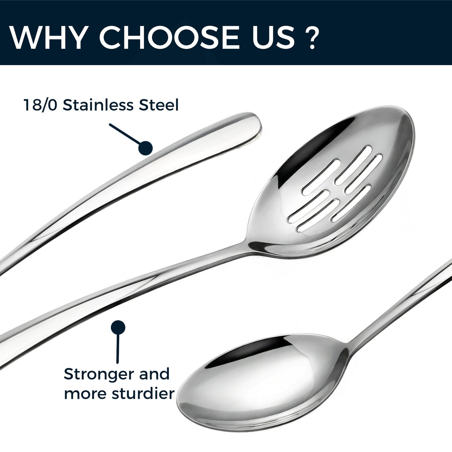 10.3-in Large Serving Spoons Set, 18/0 Stainless Steel, Heavy Duty, 2 Serving & 2 Slotted for Wedding Party Buffet Housewarming, Pack of 4
