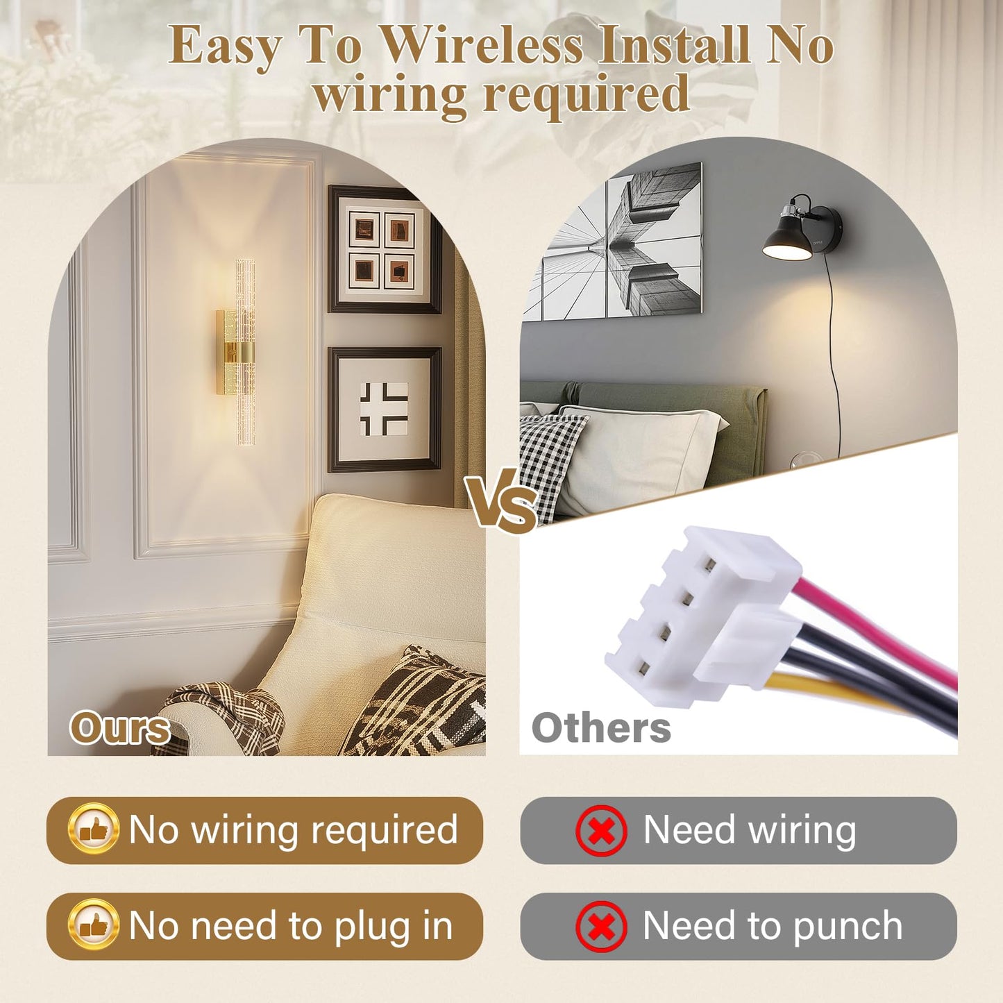 camuucci Battery Operated Wall Sconces Set of 2 Rechargeable Battery Powered Wall Light with 12000mAh Not Hardwired Dimmable Wall Lamp Fixtures for Bedroom Living Room Gold 15.3 Inches