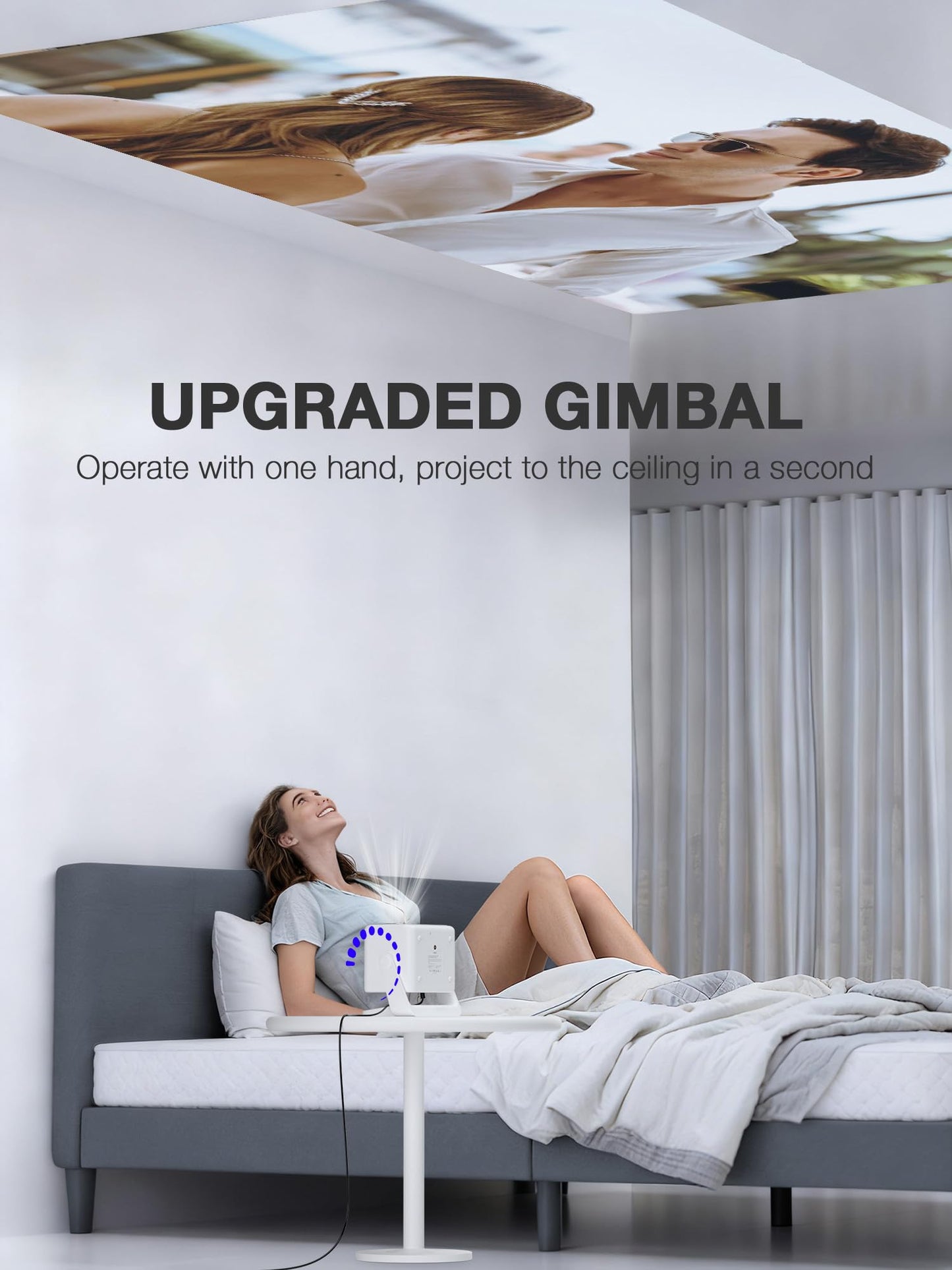 [Now with Netflix & 3000 ANSI] 4K Projector with WiFi and Bluetooth,TOF Real-Time Auto Focus Smart Projector, Upgrade for AuKing Overhead Projectors Theater Proyector with Omni-Adjustable(off white)