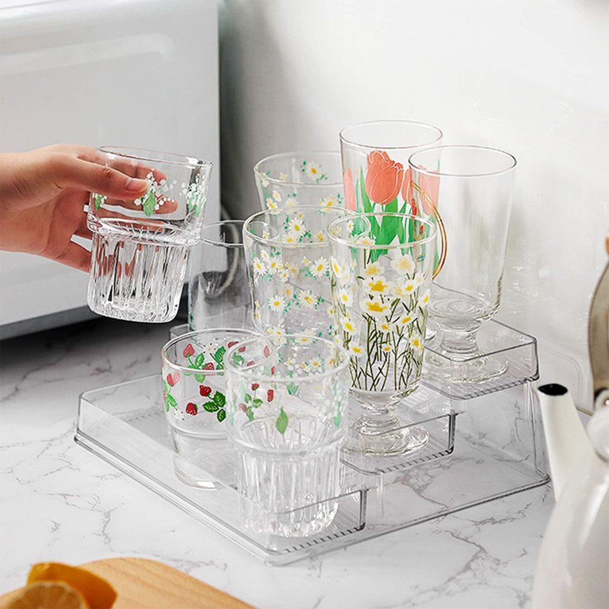 Zilphoba 2pcs Acrylic Rack, No Assembly Clear 3 Tier Condiment Bottle Shelf Vanity Organizer for Cabinet Kitchen Bathroom