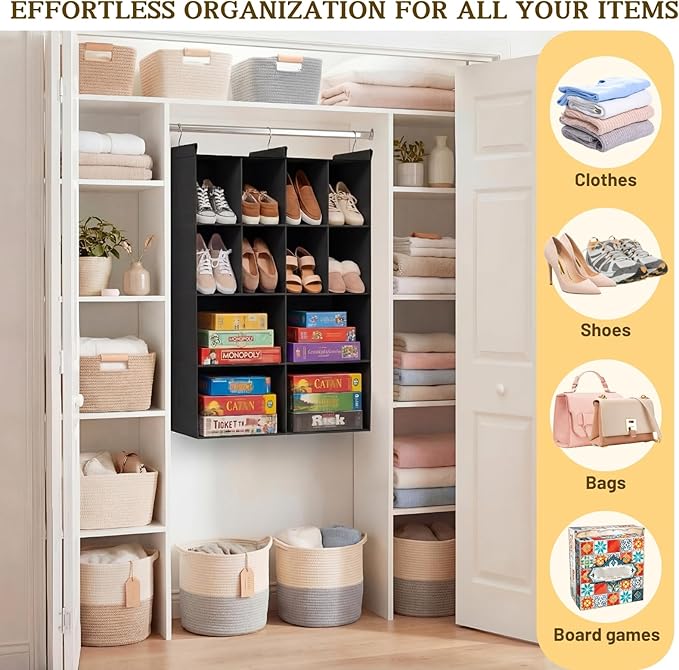 Ofiray-home 4 Tier Hanging Closet Organizer, 12 Compartments Sweater Organizer