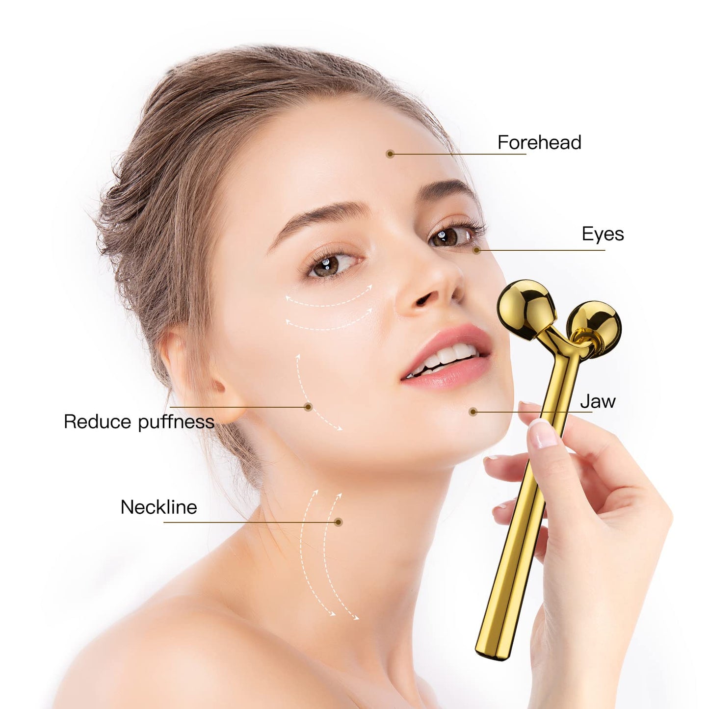 Tekson Faical Roller Massager, 3D Metal Face Massage Tool for Reduce Puffiness, Remove Eye Wrinkles, Face Lift, Increase Firmness, Anti-Aging, Skin Tightening (Zinc Alloy)