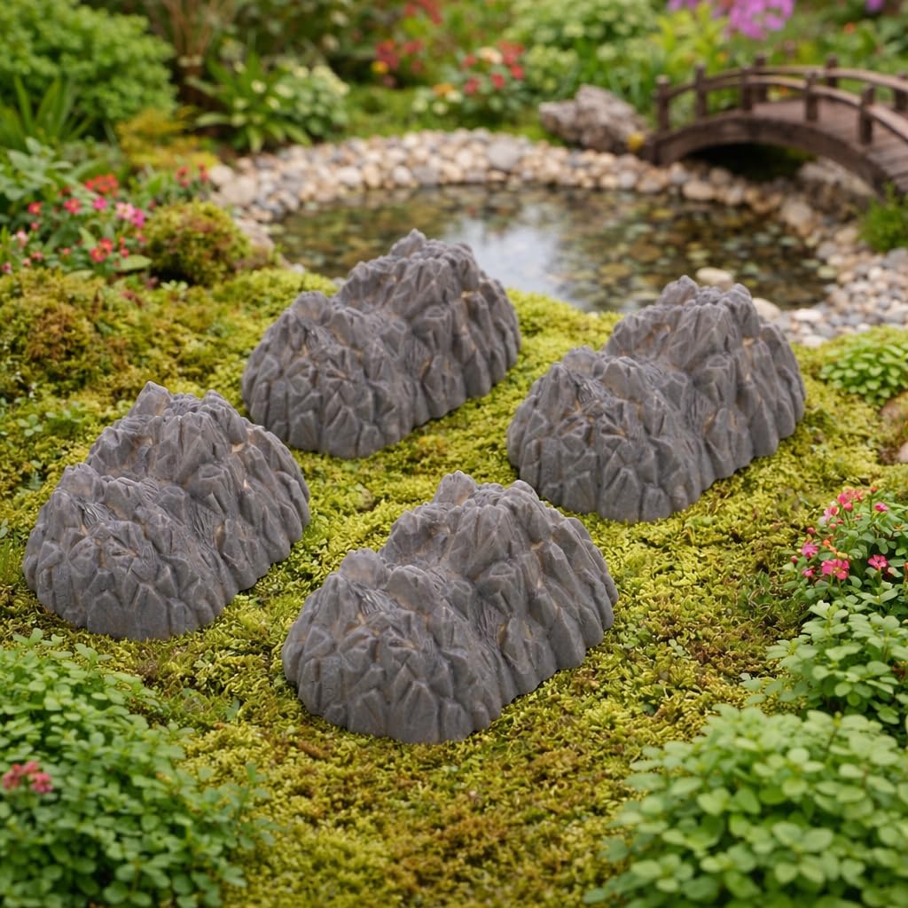 Homoyoyo 20pcs Mini Rockery Model, Fake Rock 2.55 Inch Plastic Landscape Miniature Fake Stone Rocks for Micro Landscape Decor Resin Moss Terrariums Bonsai Decor