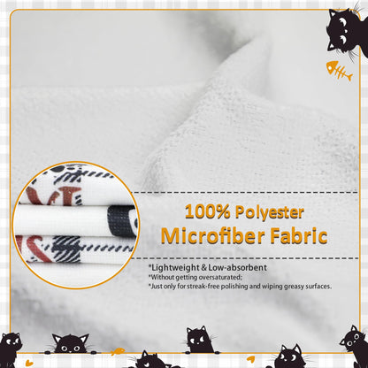 Vetoxka 4 PCS Black Cat Decor Kitchen Towels - Set Quick Drying Cute Hand Tea Dish Towel for Accessories Checkered Funny Saying Kitty Plaid for Cat Lover Home Decorations Bathroom Housewarming Gifts