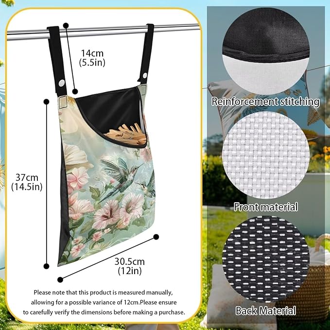 Hummingbird Clothespin Bag for Outdoor Laundry Clothesline and Clothes Pin
