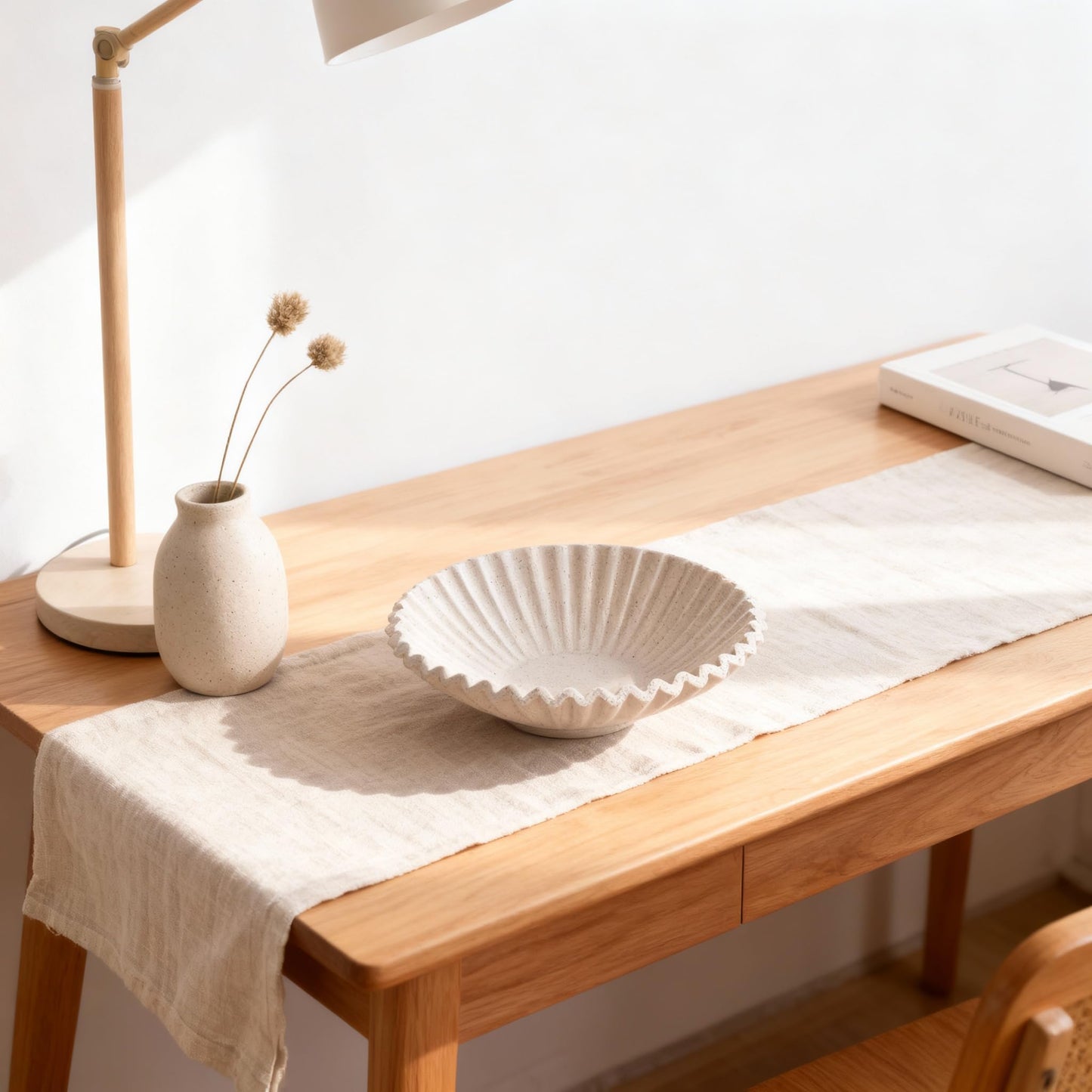 XYQXYQ Modern Decorative Bowl 8.6" - Scalloped Ruffle Centerpiece for Home Decor, Multi-Use Fruit/Candy/Key Bowl for Coffee Entry Table & Kitchen Counter, Artificial Stone Aesthetic Bowl (Beige)