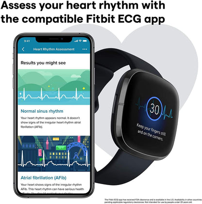 Fitbit Sense Health & Fitness Smartwatch W/GPS, Bluetooth Call/Text, Heart Rate SpO2, ECG, Skin Temperature & Stress Sensing (S & L Bands, 90 Day Premium Included) International Version (Graphite)