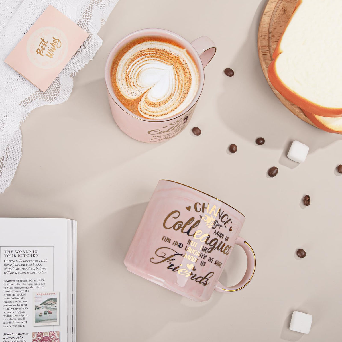 Coworker Leaving Gifts for Women, Chance Made Us Colleagues Coffee Cup, Funny Going Away Farewell Gifts for Coworkers Female, Birthday Thank You Gift, 14oz Pink Marble Gold Print Mug, Nicely Boxed