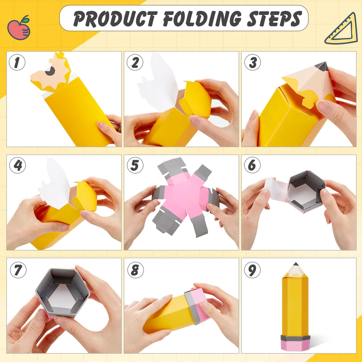 Feifeiya 24 Pcs Pencil Appreciation Gift Boxes for Teacher's Day Paper Pencil Treat Candy Favor Boxes Bulk for Thanks Teacher Classroom Party Favor Supplies (Yellow)