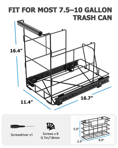 Bulado Pull Out Trash Can Under Cabinet, Under Sink Trash Can Kit for 7.5-10 Gallon with Garbage Bag Holder, Heavy Duty Steel Frame, Holds Up to 125 lbs, Easy to Install (Bin Not Included)