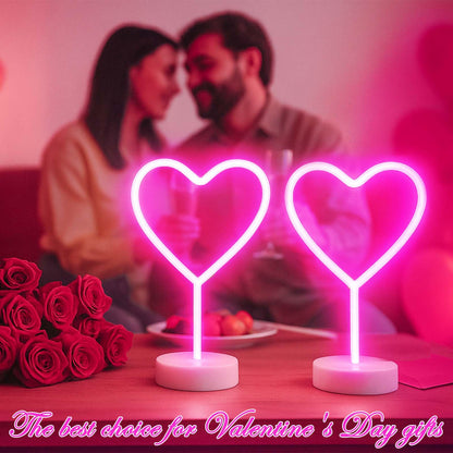 BHCLIGHT Pink Heart Neon Sign, Valentines Day LED Neon Light Battery Operated or USB Powered Valentines Pink Heart Lights, Table Lamp for Galentines Day Decorations, Wedding, Gifts for Women, Lover