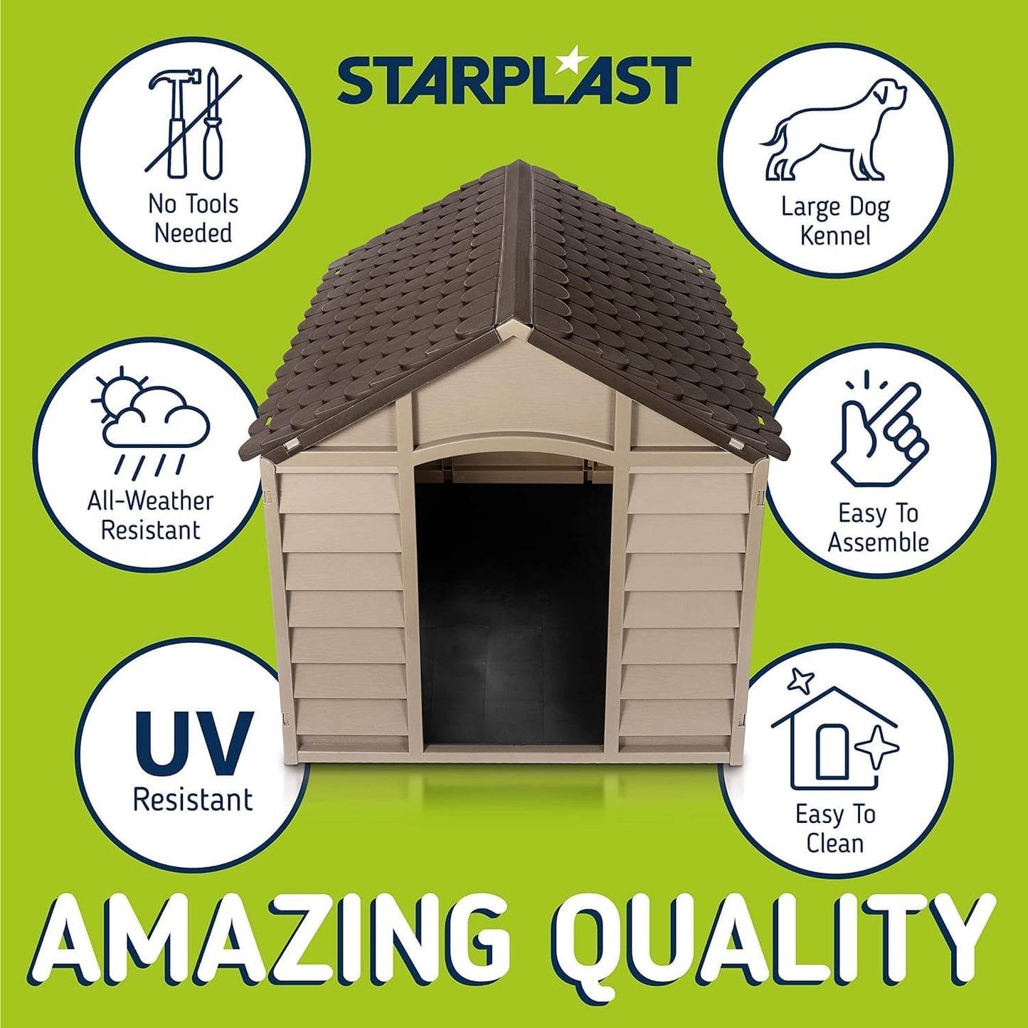 Starplast Large Heavy Duty Plastic Dog Kennel Pet Shelter PLASTIC DURABLE OUTDOOR - Color Mocha/Brown