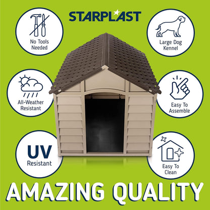 Starplast Large Heavy Duty Plastic Dog Kennel Pet Shelter PLASTIC DURABLE OUTDOOR - Color Mocha/Brown