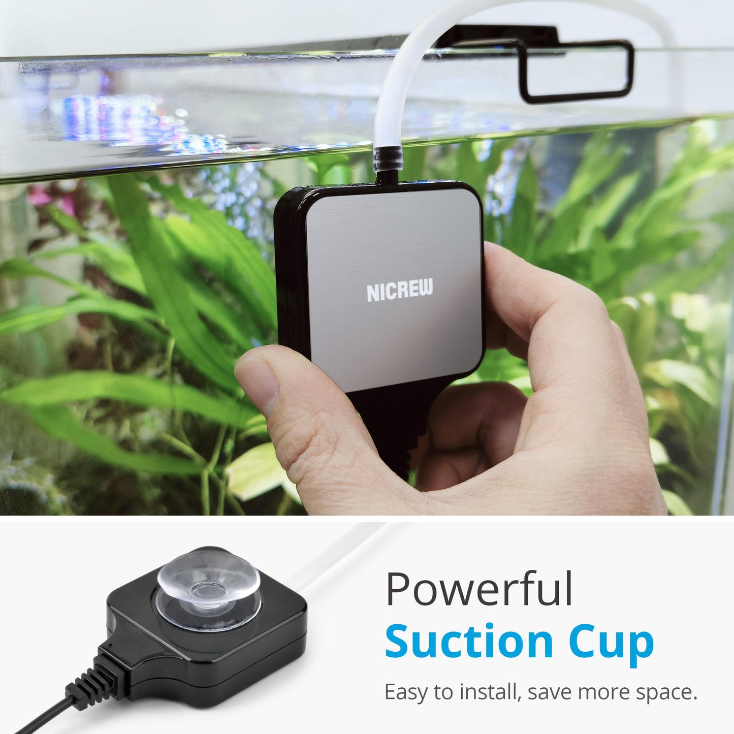 NICREW Air Pump Aquarium Ultra Quiet <33 dB, Nano Silent Mini Oxygen Pump up to 40 L, Accessories for Fish Tanks, 18 L/H, 1.5 W