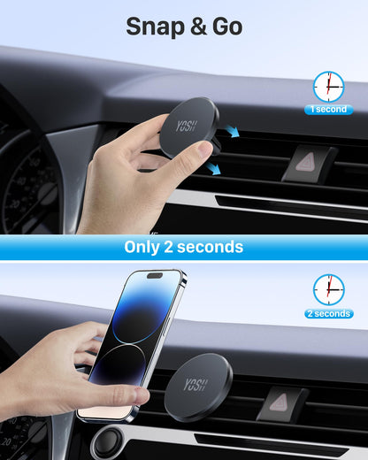 YOSH for MagSafe Car Mount, Magnetic Phone Holder for Car Vent, [1s Installation & Full Rubber Protection], N55 Magnets for iPhone 17/16/15/14/13/12, Fits MagSafe Cases, No Metal Plate Needed