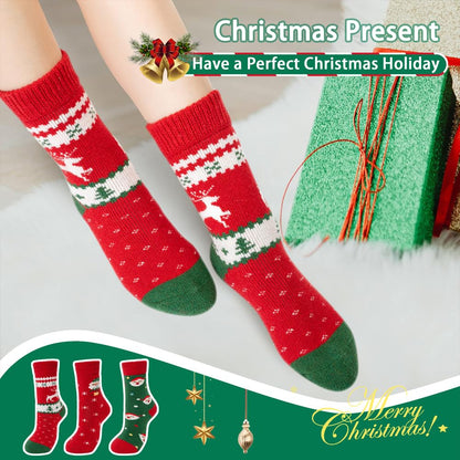 Time May Tell Womens Merino Wool Thermal Socks Warm Cushioned Boot Socks for Winter, Hiking & Outdoor Activities 3 Pack (Christmas(3 Pairs),US Size 5-9)