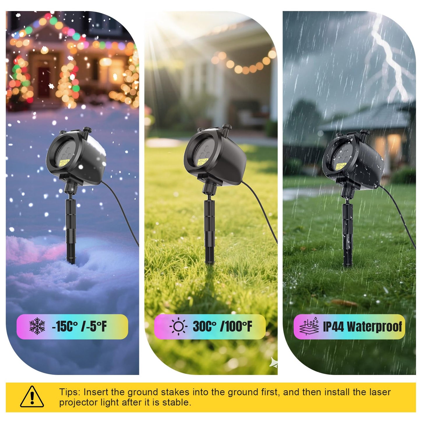 Christmas Laser Lights Projector Outdoor with 4 Dynamic Slides, 2-in-1 Moving RGB Firefly Laser Lights with Remote,Timer, Landscape Holiday Porjector for Window Wall Xmas Decor