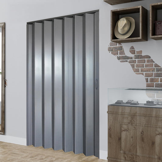DIYHD 48X80in Interior Accordion Door for Closet & Doorway, Space Saving Foldable Closet Door, No Bottom Track, Set with Double-Sided Handles & Lock, Indoor Use Only, Folded Width 5-7/8", Grey