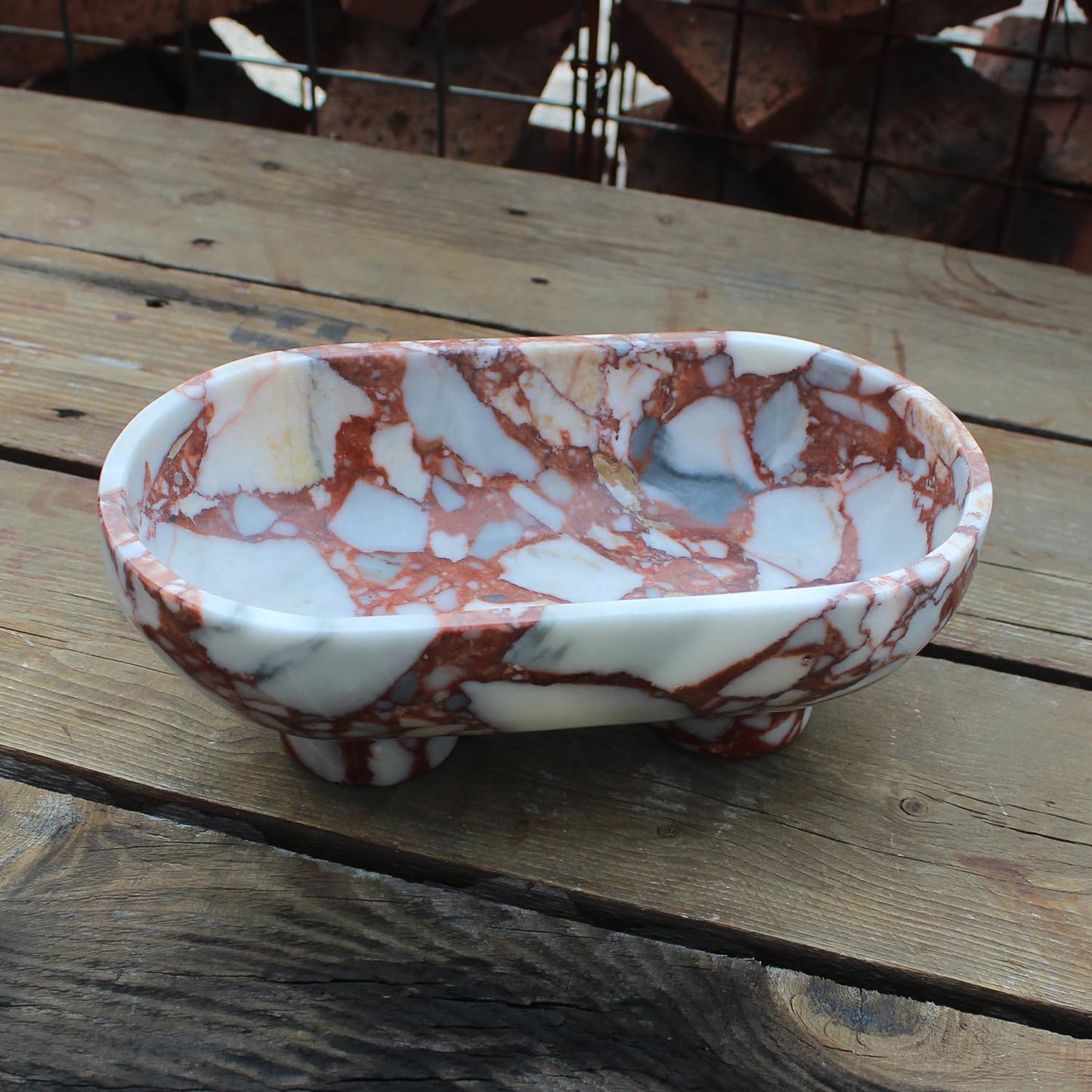 Nawgnail Natural Oval Calacatta Red Marble Fruit Bowl for Kitchen Counter 10", Large Decorative Bowl Two-Legs for Home Decor, Fruits Holder For Dining Table - Kitchen Organization