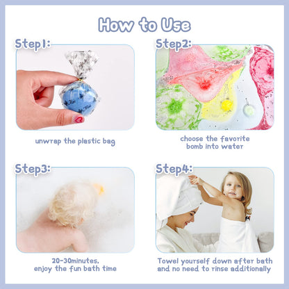 Bath Bombs for Kids, 12pcs Bath Bombs with Surprise Crystal Toys Inside, Handmade Natural and Organic Bubble Bath Fizzies, Birthday Easter Gift for Girls and Boys