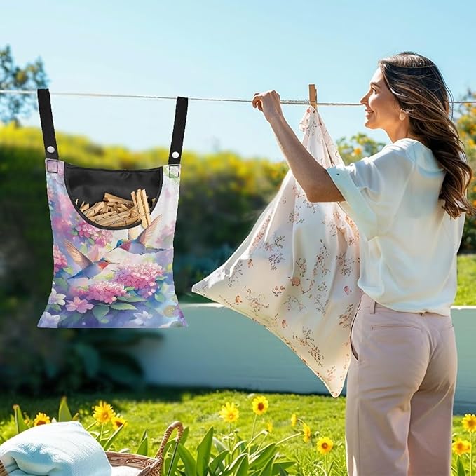 Hummingbird and Flower Clothes Pin Hanging Bag