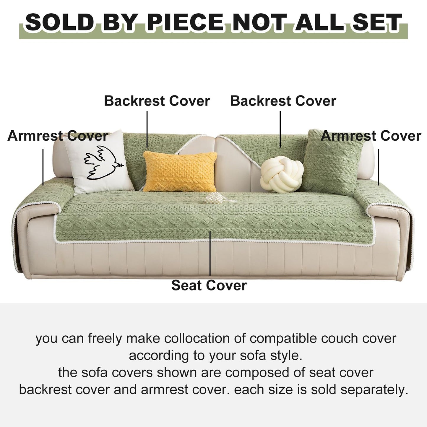 vctops Cable Jacquard Plush Sofa Couch Covers Boho Fuzzy Couch Cover for Dogs Soft Non Slip Sectional Sofa Slipcover Thick Warm Washable Furniture Protector for Kids, Pets (Sage Green,28"x28")