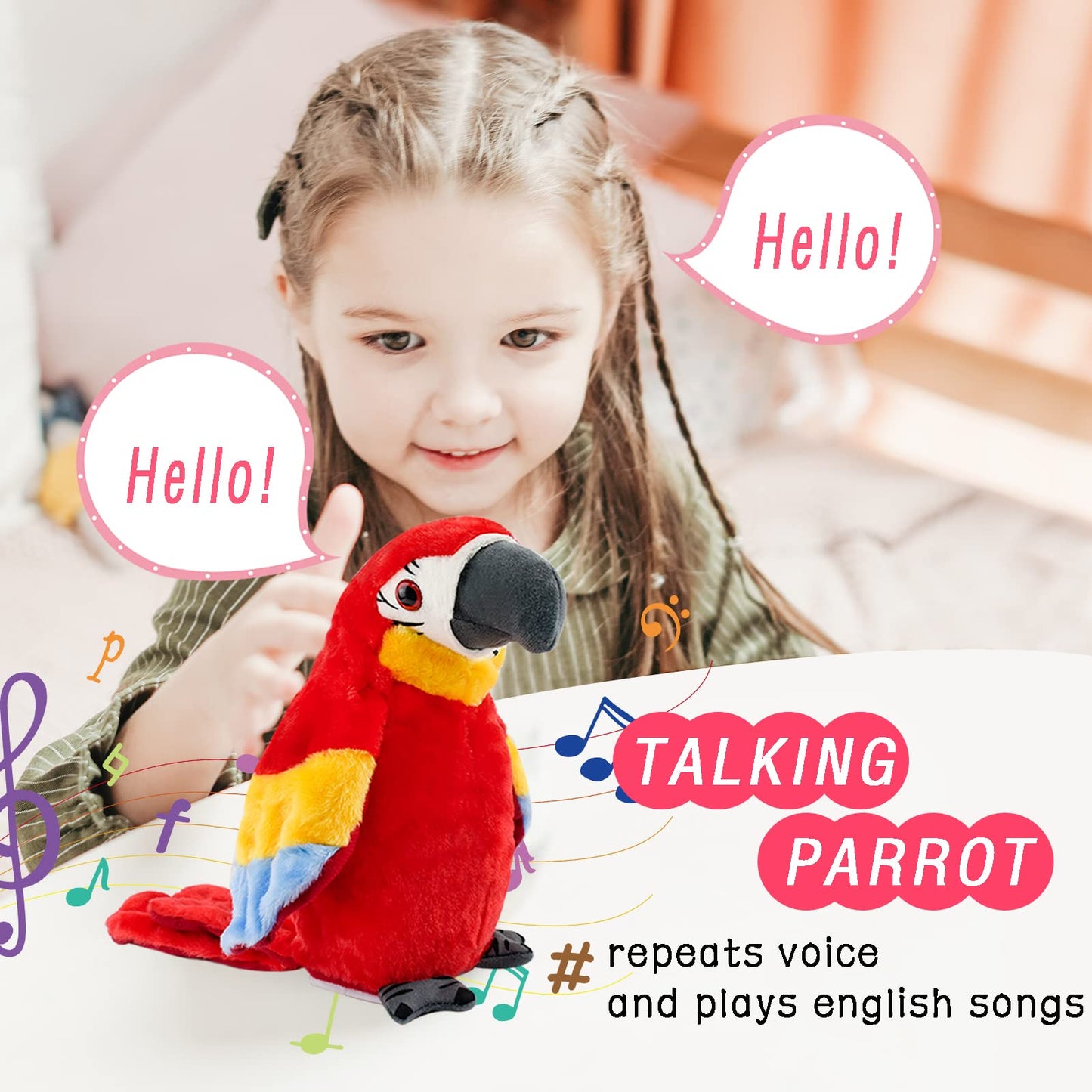 Surplex Sound Repeating Parrot Plush Plush Interactive Toy, Waving Wings Electronic Record Bird Stuffed Animal Sensory Educational Toy Cute talking parrot Birthday Xmas Gift for Kids ＆ Baby
