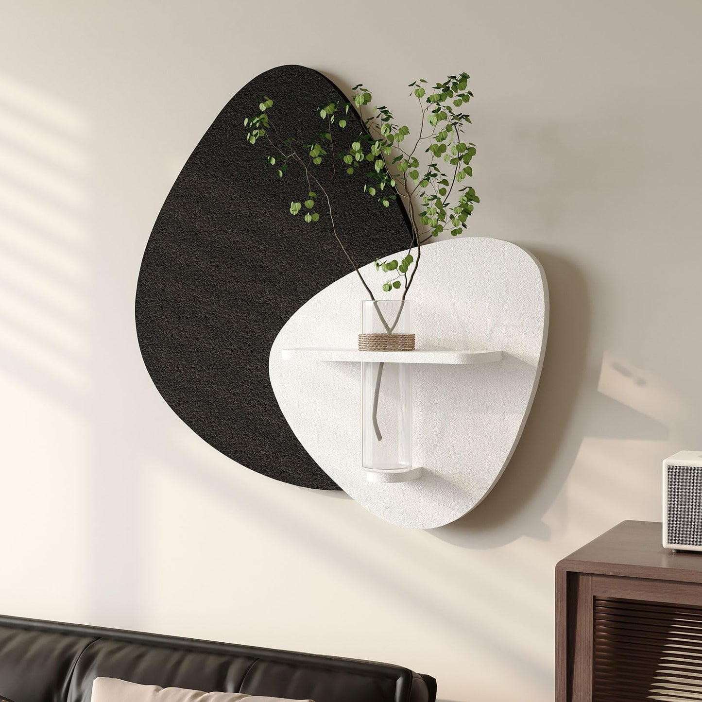 Cuspin 3D Textured Black and White Wall Art with Vase and Shelf, Minimalist Abstract Japandi Paintings Wall Decor, Modern Artwork for Living Room Dining Bedroom Hallway Office Bathroom Home Decor