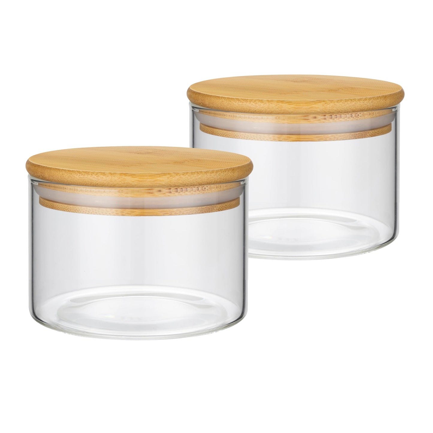 2PCS Small Glass Storage Jars with Airtight Lids,11 fl oz (330ml) Cute Clear Storage container with bamboo Lid,Glass Pantry Canister for Beans, Rice,Sugar,Cookie Coffee(N-Clear-2PCS-11FL OZ/330ML)