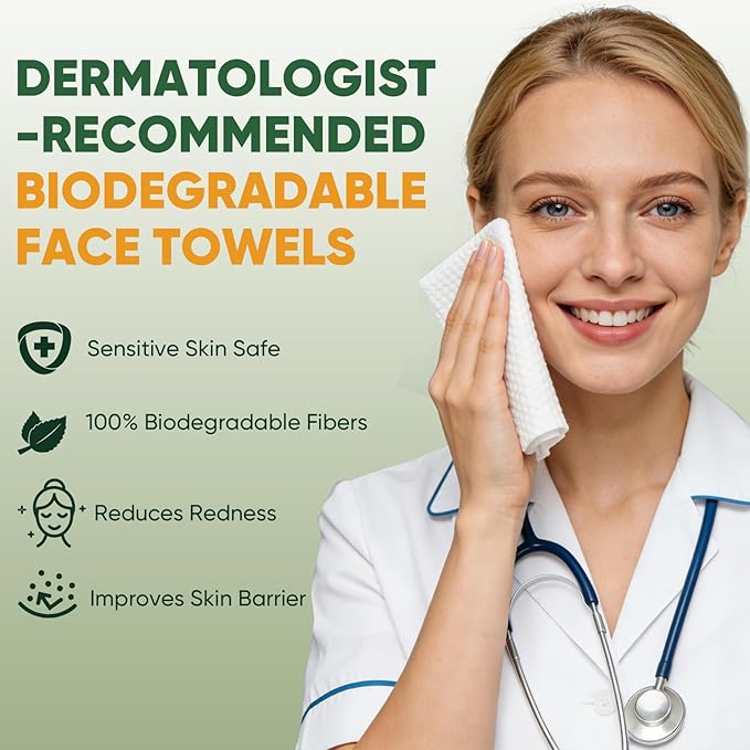 Face Towels Disposable, 100% Viscose Fiber Double-Sided Facial Towelettes