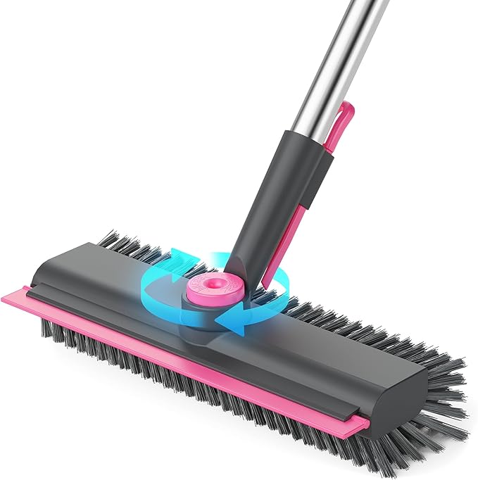 Floor Scrub Brush with Long Handle, 3 in 1 Multi-angle Swivel Right Angled