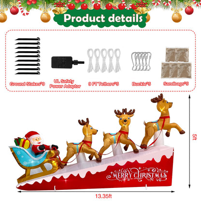 Hazms 13.3 FT Christmas Inflatables Santa Claus on Sleigh with Three Reindeer & Gift Box Outdoor Yard Decorations LED Lights Inflatable Christmas Decoration,Lawn, Garden